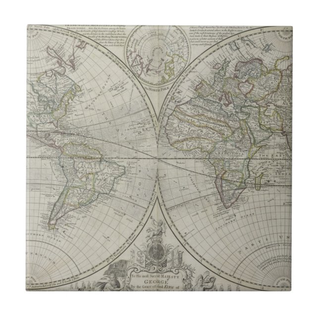 Karte der Welt | 1736 Fliese (Vorderseite)