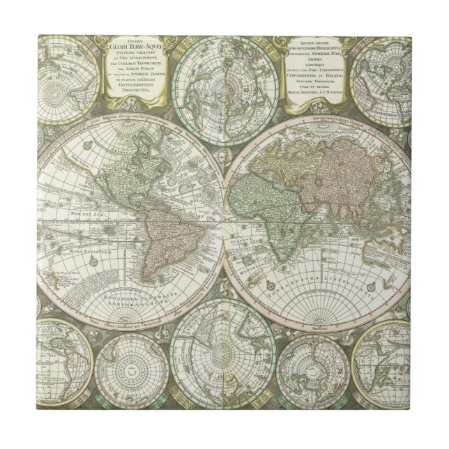Karte der Welt | 1744 Fliese (Vorderseite)