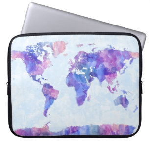 Karte der Weltkarte-Aquarell-Malerei Laptopschutzhülle
