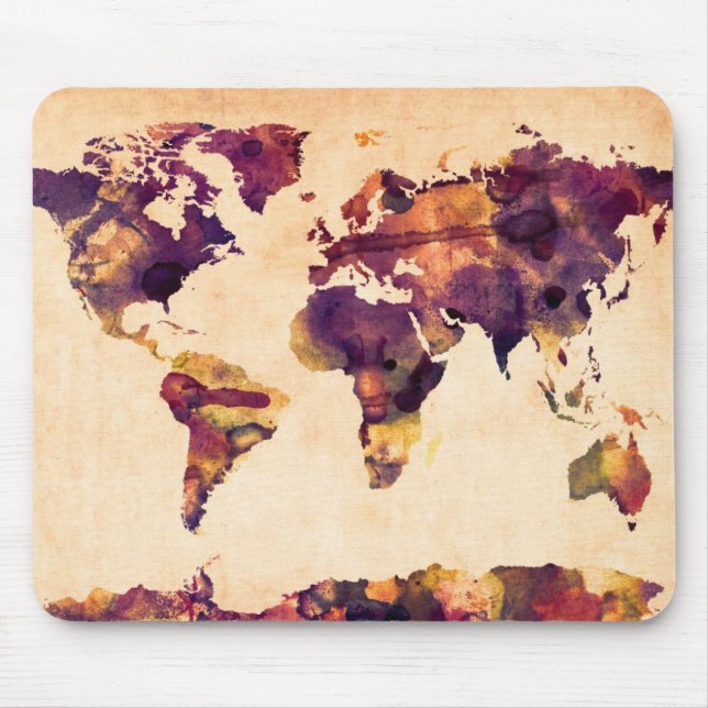 Karte der Weltkarte-Aquarell-Malerei Mousepad (Vorne)