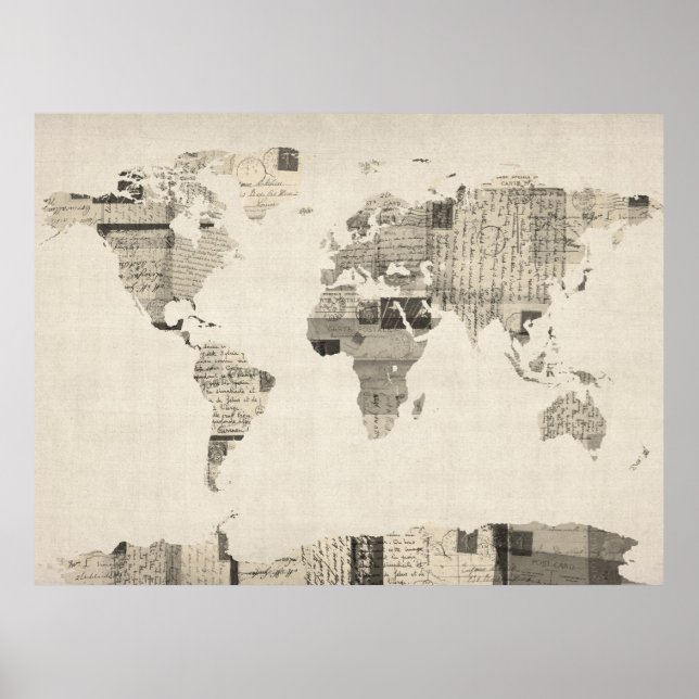 Karte der Weltkarte aus alten Postkarten Poster (Vorne)