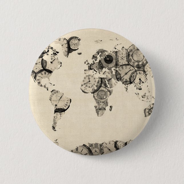 Karte der Weltkarte aus alten Uhren Button (Vorderseite)