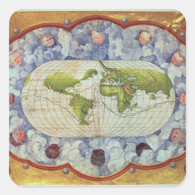 Karte der Weltreise von Magellan Quadratischer Aufkleber (Vorderseite)