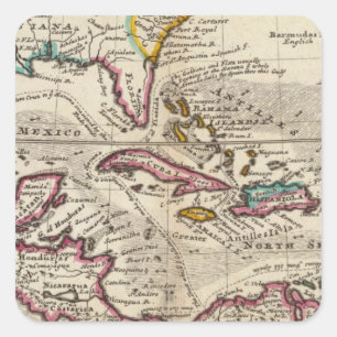 Karte der Westindien, Mexikos oder Neuen Spaniens Quadratischer Aufkleber