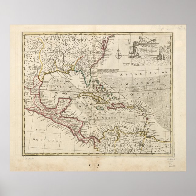 Karte der Westindien von Emanuel Bowen (1752) Poster (Vorne)