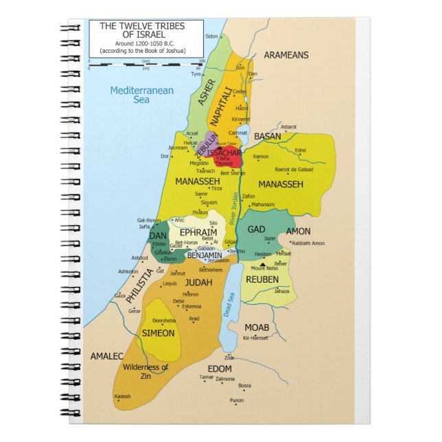 Karte der zwölf Stämme Israels von 1200 bis 1050 Notizblock (Vorderseite)