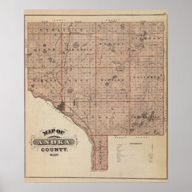 Karte des Anoka-Landkreises, Minnesota Poster (Vorne)