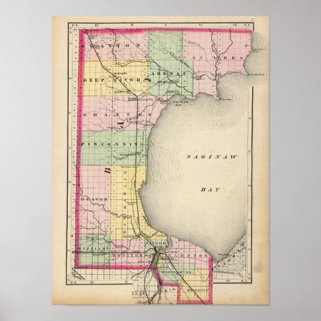 Karte des Bay Landkreises, Michigan Poster (Vorne)