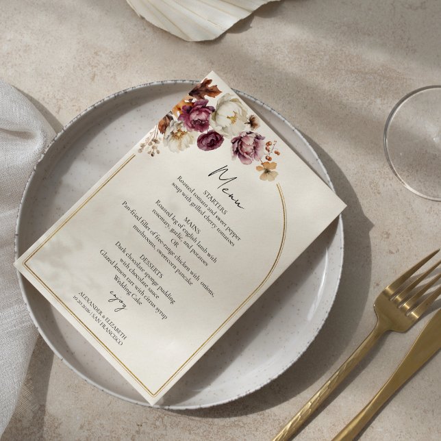 Karte des Blumenmenüs der Burgunder-Foto-Hochzeit  (Von Creator hochgeladen)