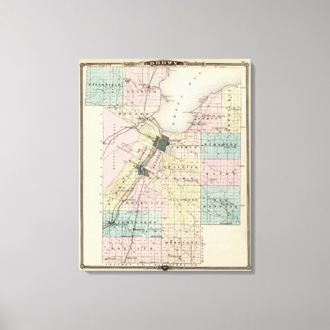 Karte des braunen Landkreises, Staat von Wisconsin Leinwanddruck (Vorderseite)