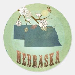 Karte des Bundesstaates Nebraska – Grün Runder Aufkleber