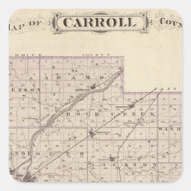 Karte des Carroll Landkreises Quadratischer Aufkleber (Vorderseite)