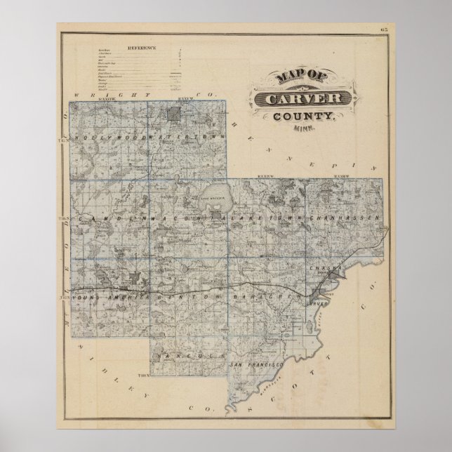 Karte des Carver Landkreises, Minnesota Poster (Vorne)