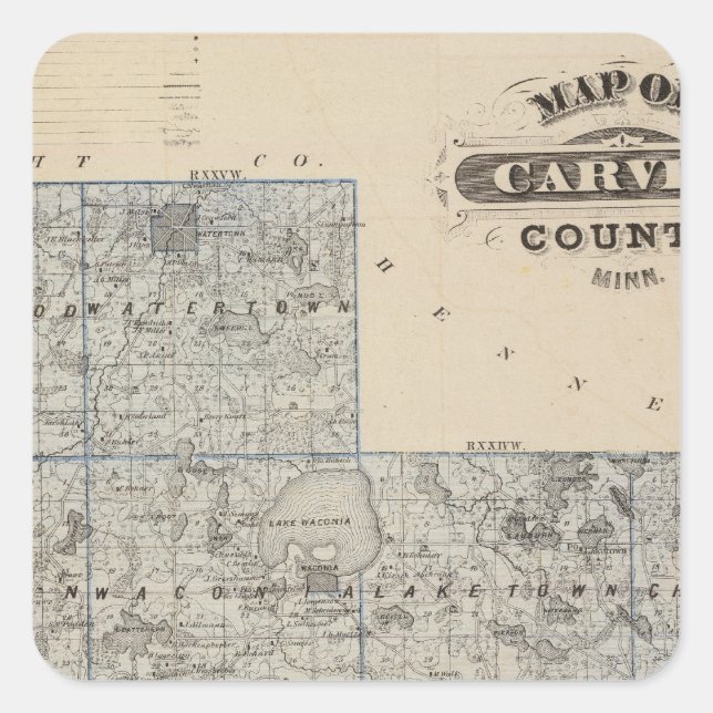 Karte des Carver Landkreises, Minnesota Quadratischer Aufkleber (Vorderseite)