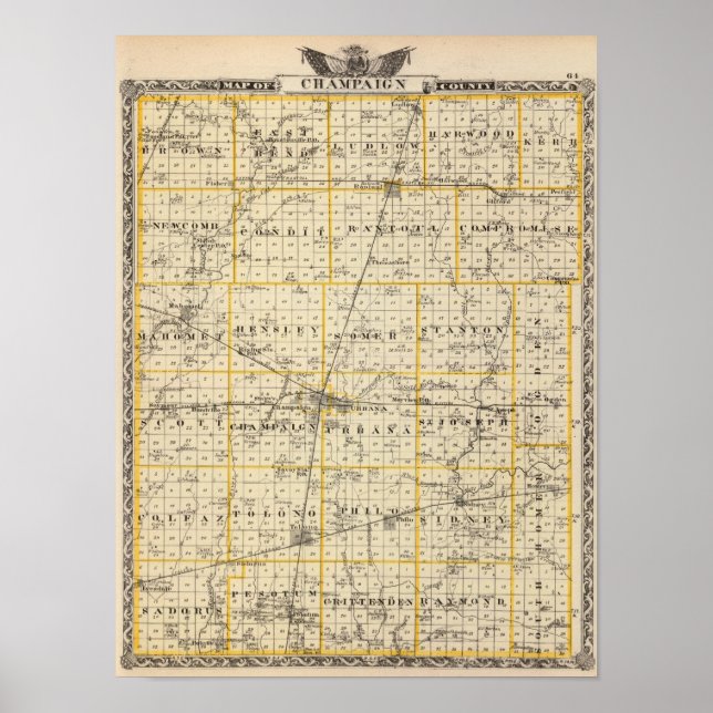 Karte des Champaign-Landkreises Poster (Vorne)