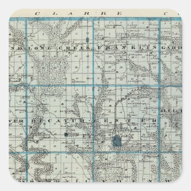 Karte des Decatur-Landkreises, Staat von Iowa Quadratischer Aufkleber (Vorderseite)