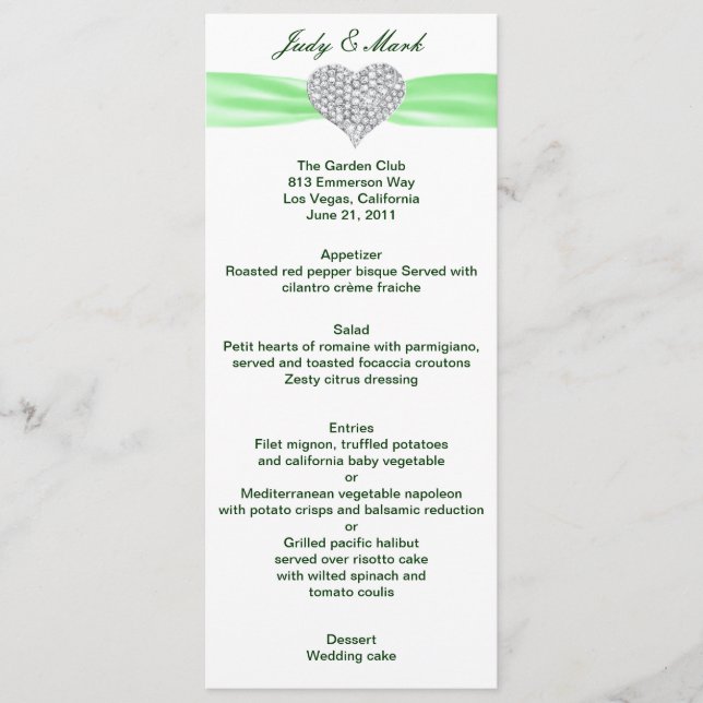 Karte des Diamond Heart Green Wedding (Vorderseite)