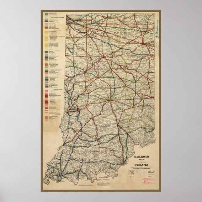 Karte des Eisenbahnsystems von Indiana, Circa 1897 Poster (Vorne)
