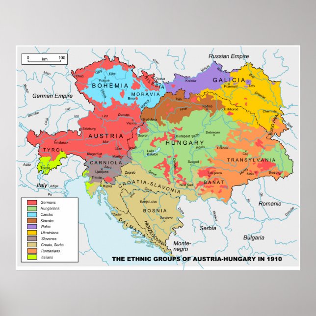 Karte des ethnischen Diversity zwischen Österreich Poster (Vorne)