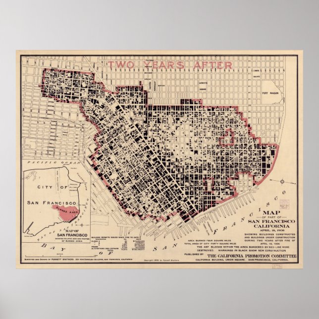 Karte des Feuers von San Francisco im Jahr 1906 Poster (Vorne)