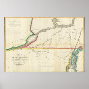 Karte des Fluss-St. Lawrence und angrenzendes Land Poster