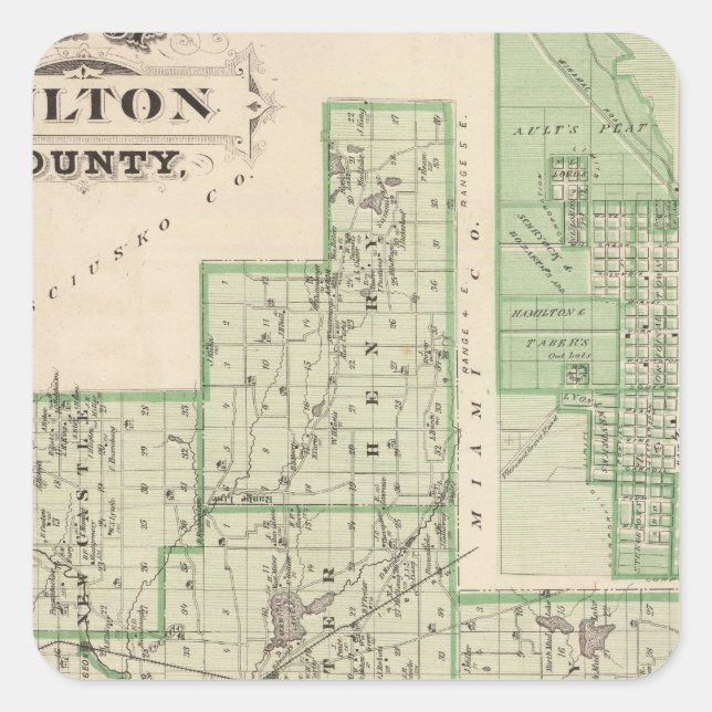 Karte des Fulton Landkreises mit Rochester, Fulton Quadratischer Aufkleber (Vorderseite)