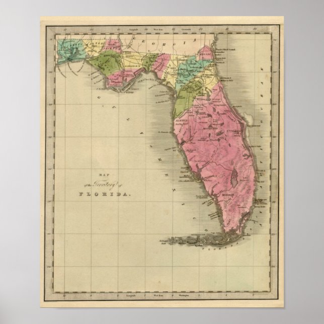 Karte des Gebiets Florida 1842 Poster (Vorne)