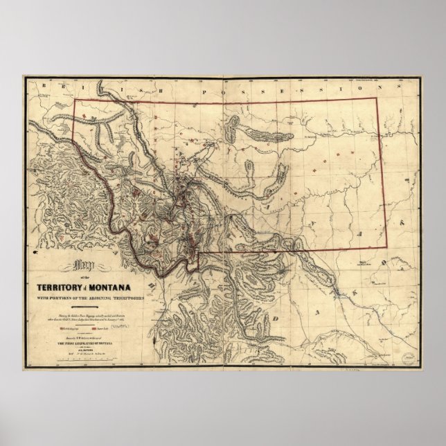 Karte des Gebiets Montana Poster (Vorne)