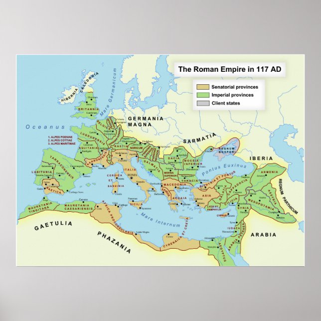 Karte des größten Ausmaßes des Römischen Reiches Poster (Vorne)