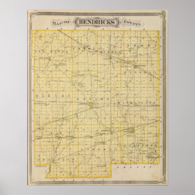 Karte des Hendricks-Landkreises Poster (Vorne)