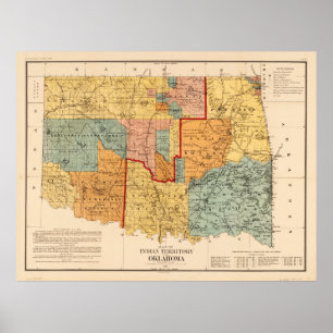 Karte des indischen Gebiets und des Oklahomas Poster