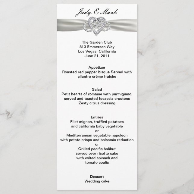 Karte des "Infinity Heart Wedding Menu" (Vorderseite)
