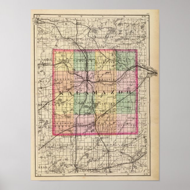 Karte des Kalamazoo Landkreises, Michigan Poster (Vorne)