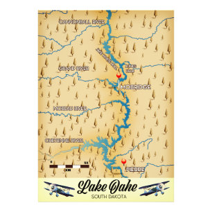 Karte des Lake Oahe South Dakota Fotodruck