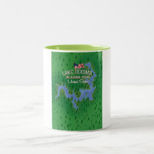 Karte des Lake Texoma USA. Zweifarbige Tasse