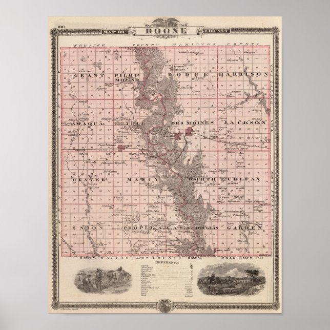 Karte des Landkreises Boone, Staat von Iowa Poster (Vorne)