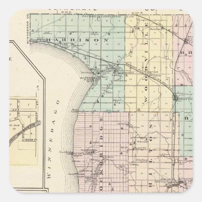 Karte des Landkreises Calumet, Staat Wisconsin Quadratischer Aufkleber (Vorderseite)