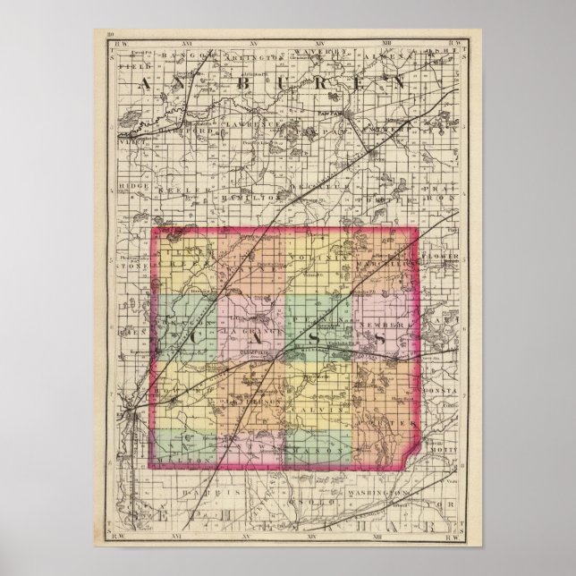 Karte des Landkreises Cass, Michigan Poster (Vorne)