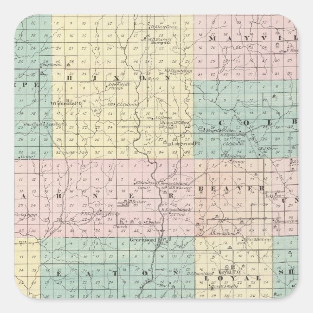 Karte des Landkreises Clark, Staat von Wisconsin Quadratischer Aufkleber (Vorderseite)