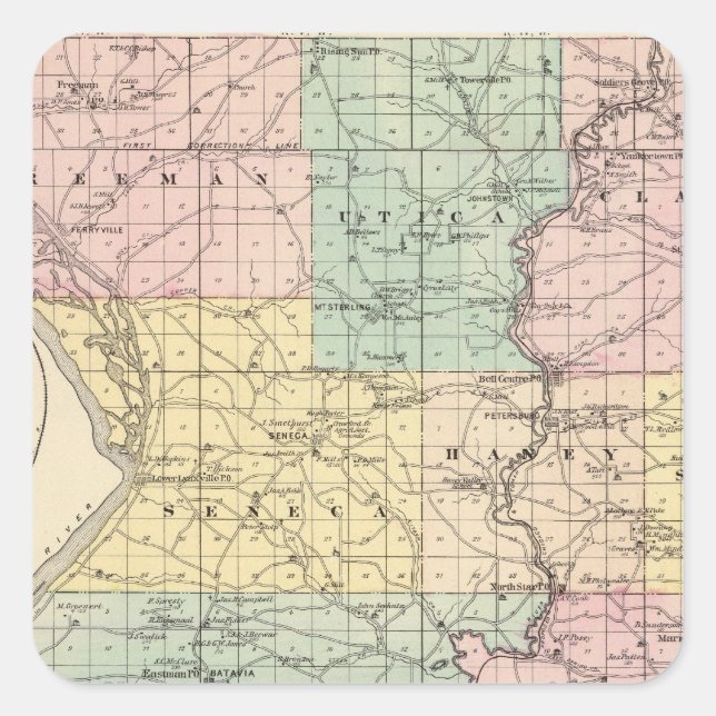 Karte des Landkreises Crawford, Staat von Wisconsi Quadratischer Aufkleber (Vorderseite)