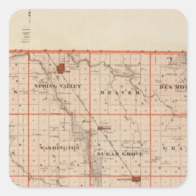 Karte des Landkreises Dallas, Staat von Iowa Quadratischer Aufkleber (Vorderseite)