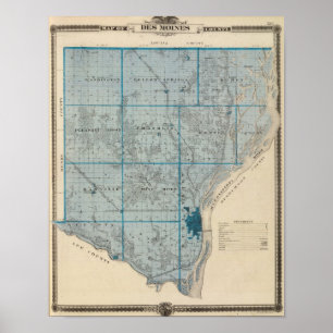 Karte des Landkreises Des Moines, Staat von Iowa Poster