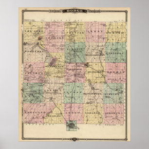 Karte des Landkreises Dodge, Staat von Wisconsin Poster