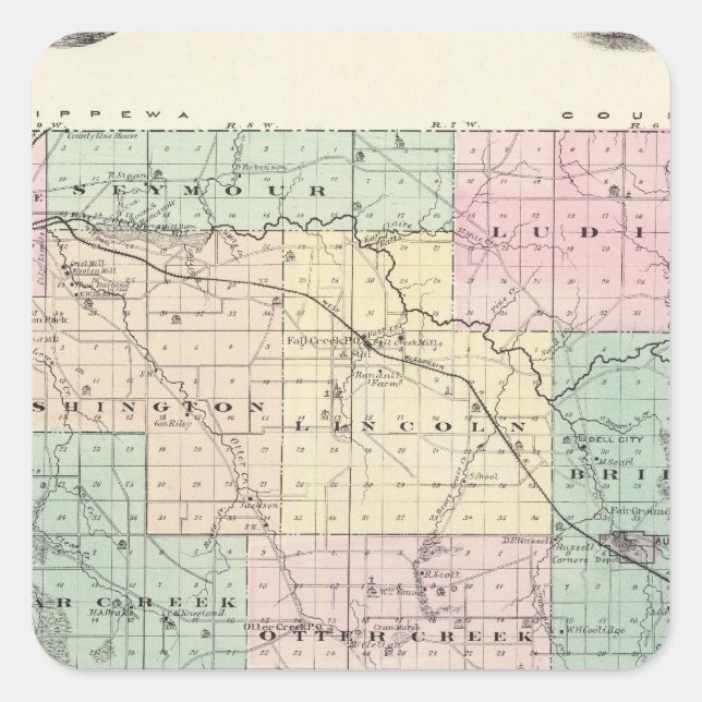Karte des Landkreises Eau Claire, Staat Wisconsin Quadratischer Aufkleber (Vorderseite)