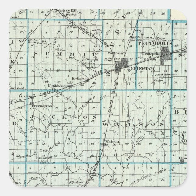 Karte des Landkreises Effingham Quadratischer Aufkleber (Vorderseite)