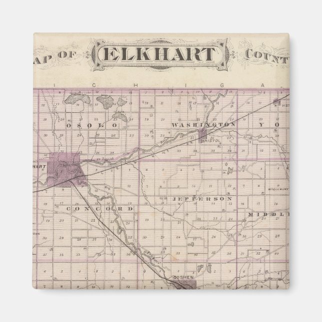 Karte des Landkreises Elkhart Magnet (Vorne)