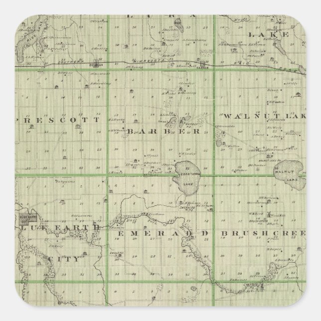Karte des Landkreises Faribault, Minnesota Quadratischer Aufkleber (Vorderseite)