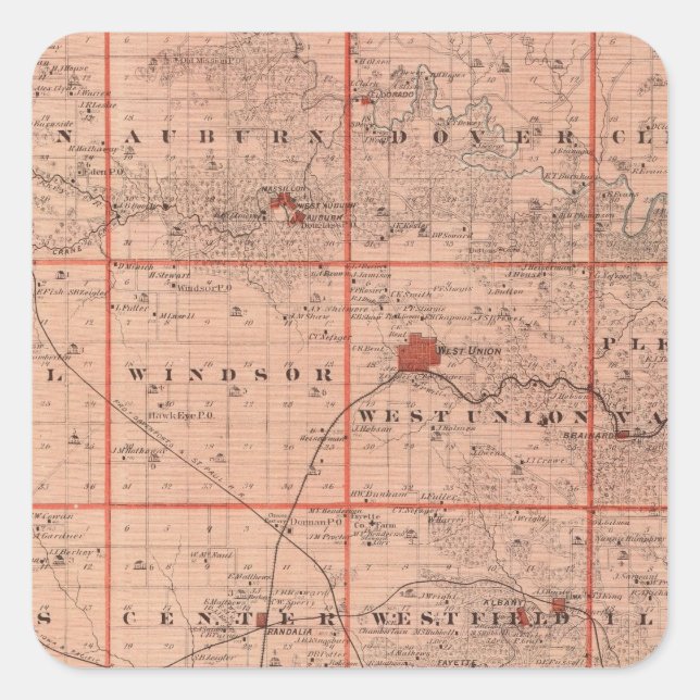 Karte des Landkreises Fayette, Staat von Iowa Quadratischer Aufkleber (Vorderseite)