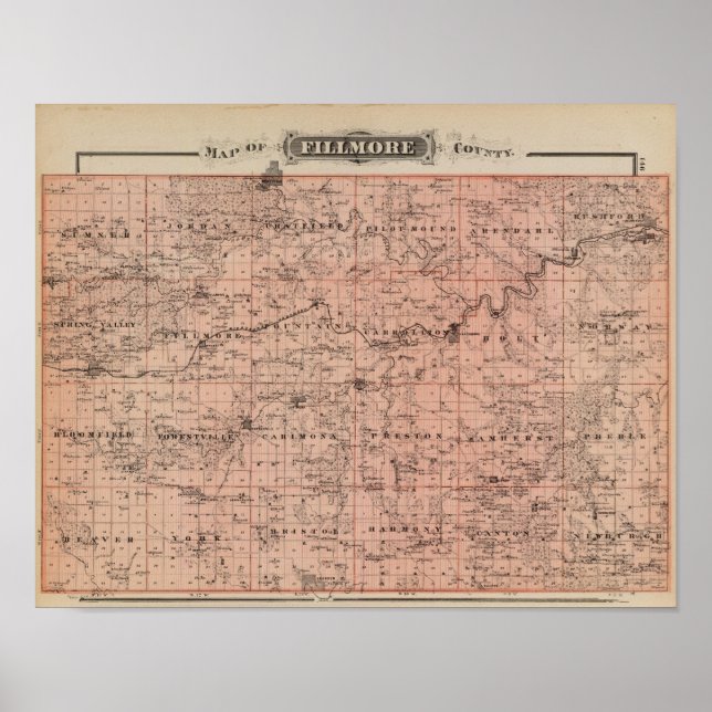 Karte des Landkreises Fillmore, Minnesota Poster (Vorne)