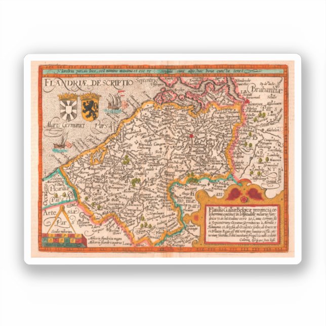Karte des Landkreises Flandern (1609) Aufkleber (Vorderseite)